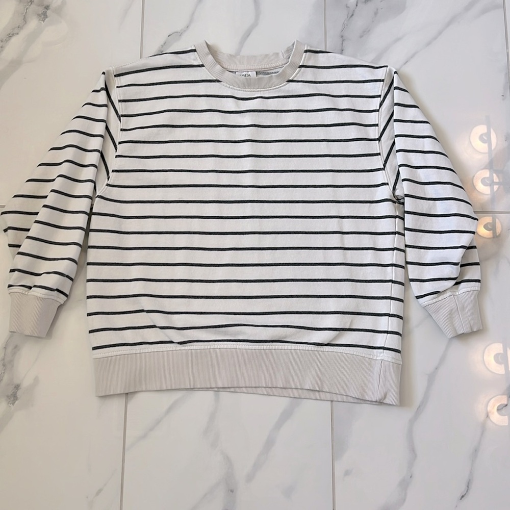 Zara Charcoal Gray & Cream Striped Long Sleeve Unisex Size 10